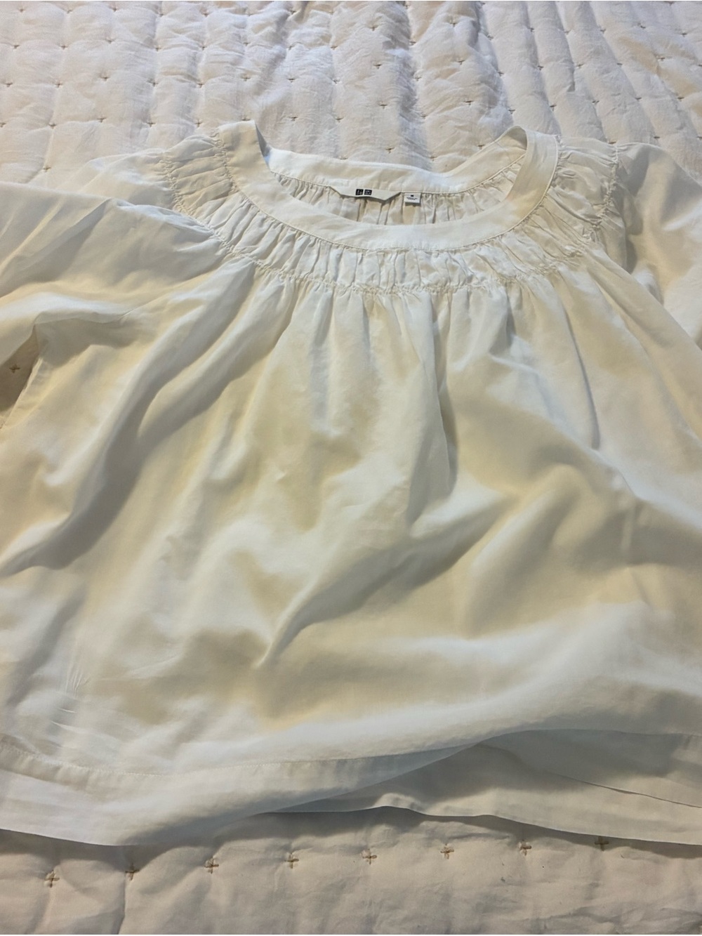 Uniqlo Ladies White Smocked Neck Top
